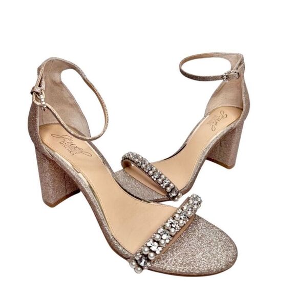 Badgley Mischka Sandals Size 8.5 Champagne Ankle Strap Daylaan Heels Bridesmaid - Picture 5 of 9